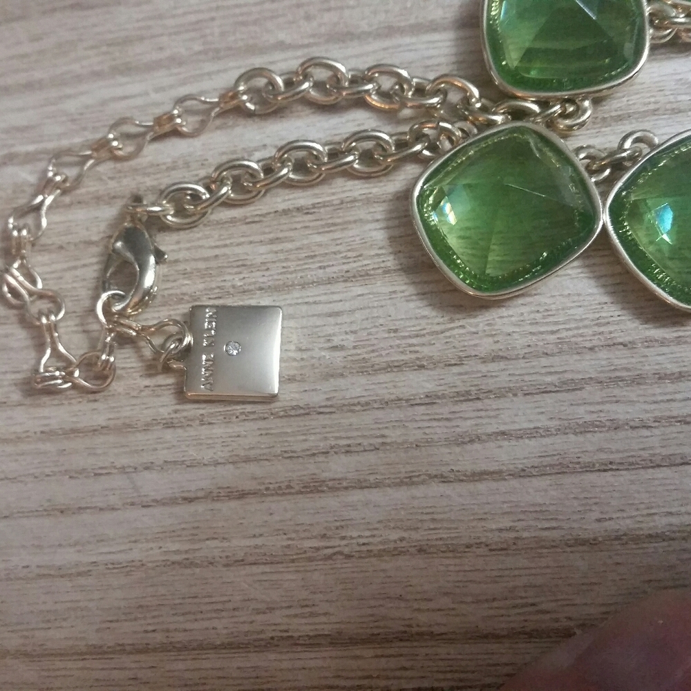 Anne Klein Gold/Green Faceted Pyramid Crystal Neck - Picture 4 of 8